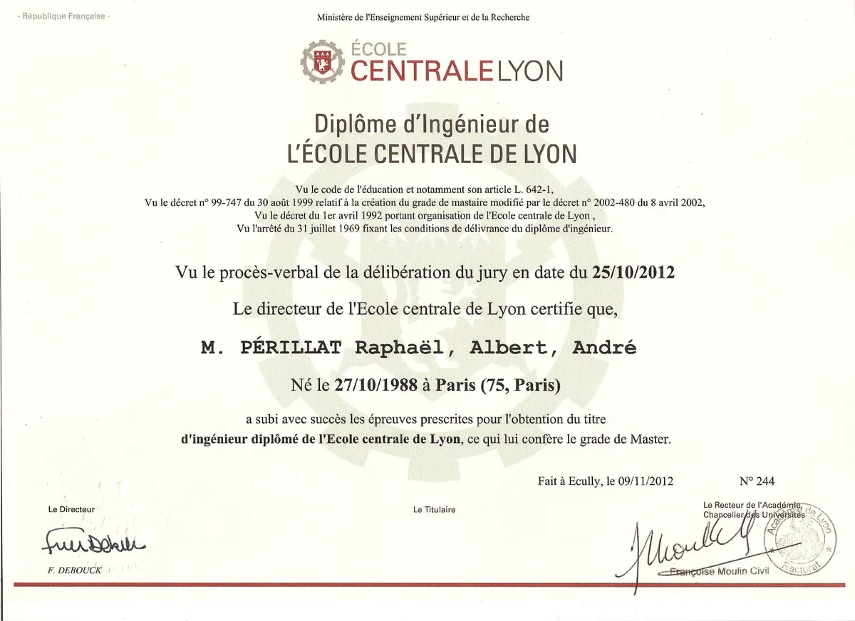 Diplôme ingénieur - Raphaël Périllat