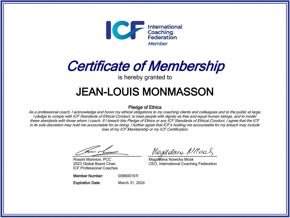 Attestation ICF - Jean-Louis Monmasson